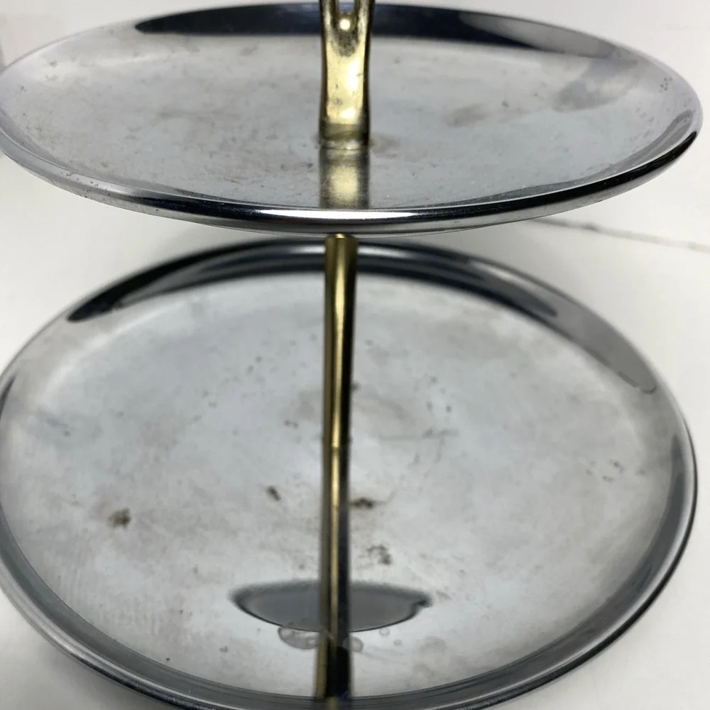 Vintage Kromex MCM 2 Serving Trays two tier Atomic Chrome and‎ Brass